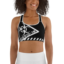 Load image into Gallery viewer, Covid-19 Hazard Black Sports bra