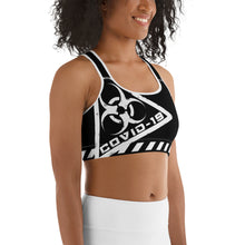 Load image into Gallery viewer, Covid-19 Hazard Black Sports bra