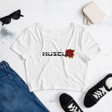 Load image into Gallery viewer, Women’s Muscle Up Rose Crop Tee