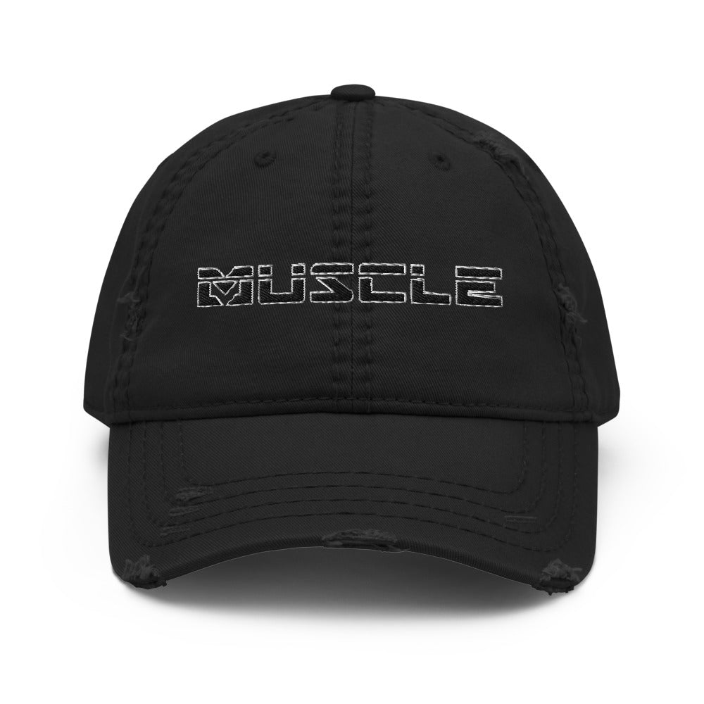 Distressed MUSCLE Tag Dad Hat